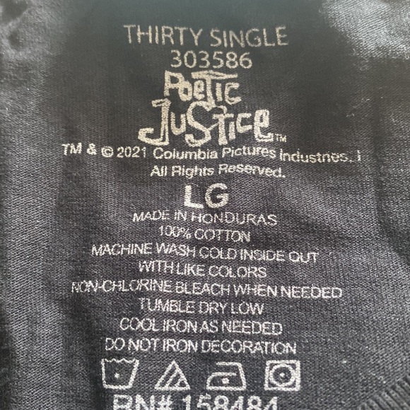 Thirty Single Tupac Poetic Justice Graphic Black T-Shirt, Size Large, NWT - Picture 5 of 5